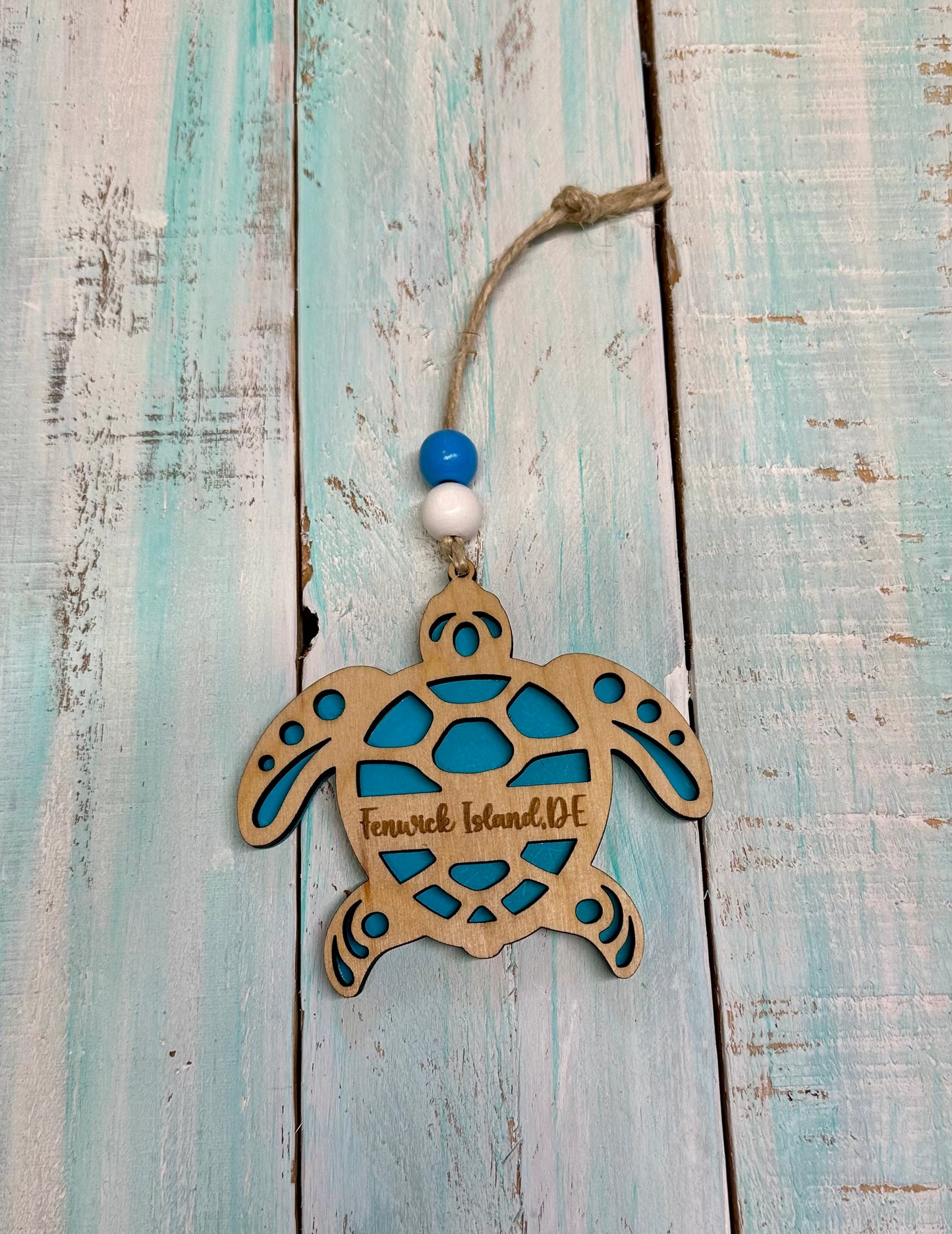 Beach Town Layered Wooden Sea Turtle Ornament