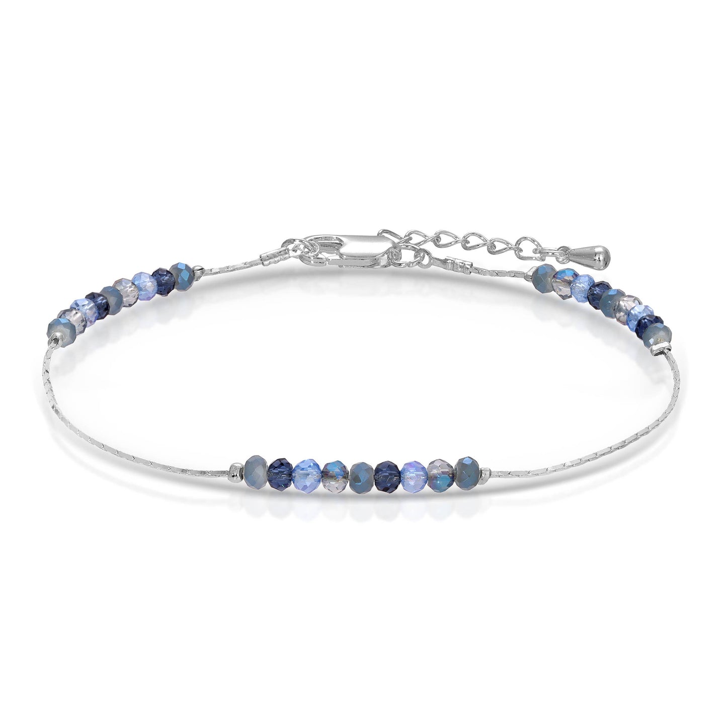 Classic Blue Mini Beaded Crystals w Silver Ankle Bracelet
