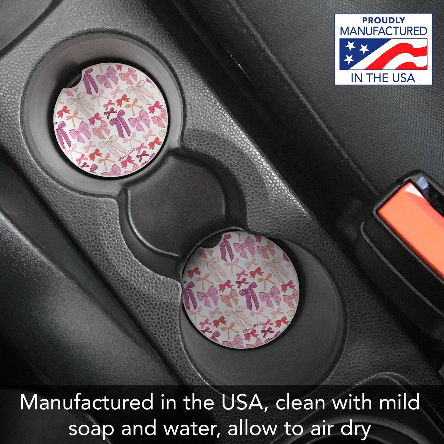 "Mixed Bows" Absorbent Stone Car Coaster 1pk