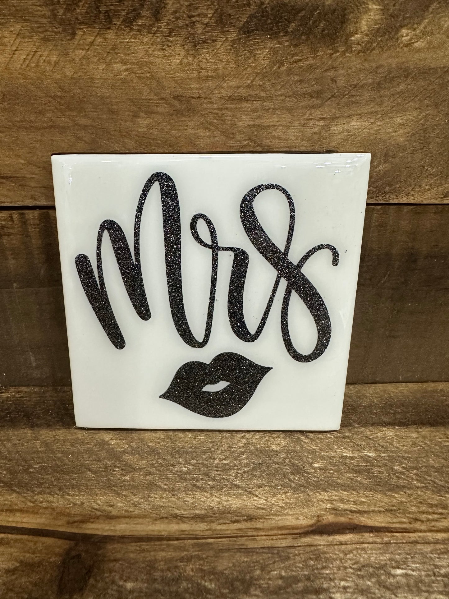 Mr. & Mrs. Black (w/glitter) & White Tile Coaster