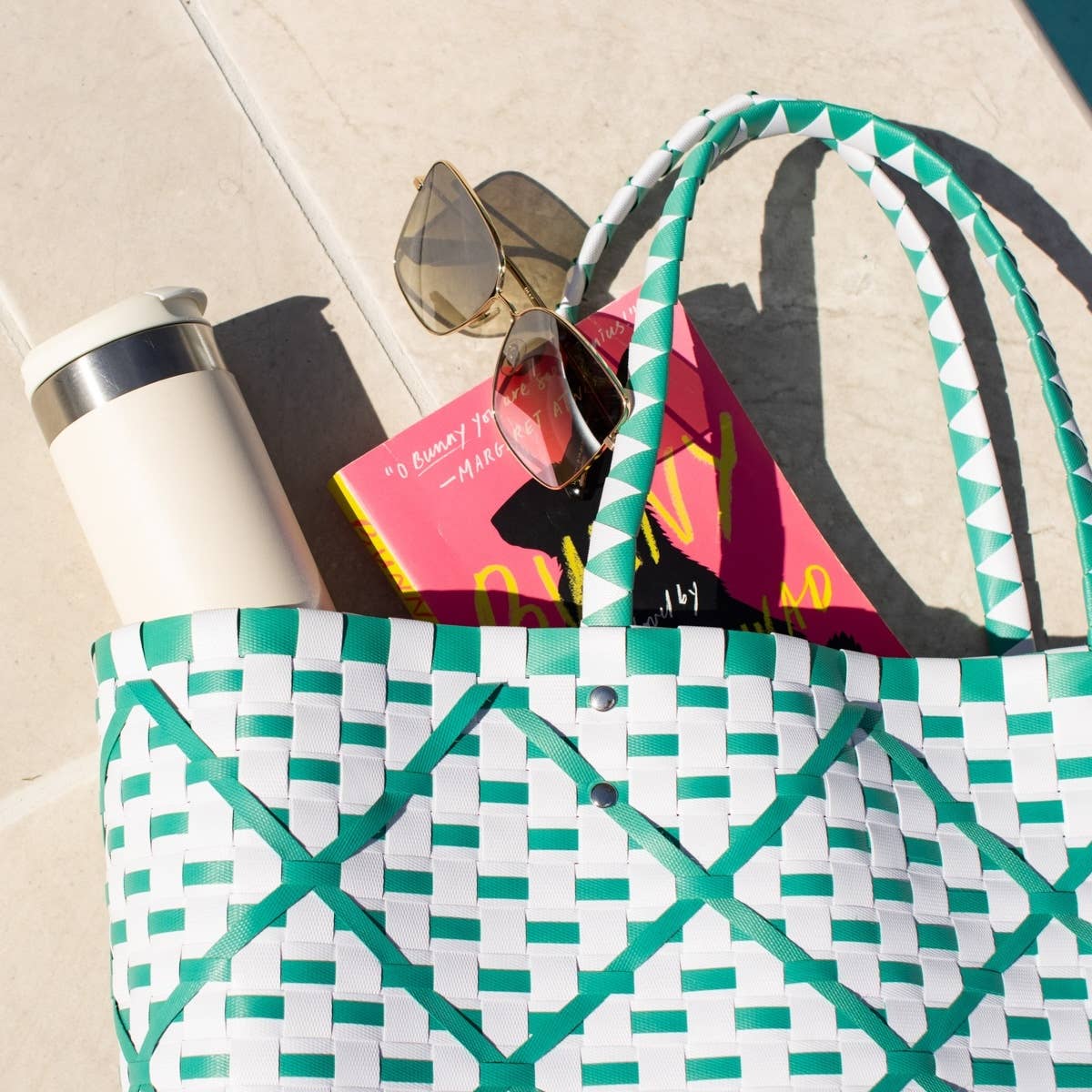 Tracey Woven Tote Emerald/White