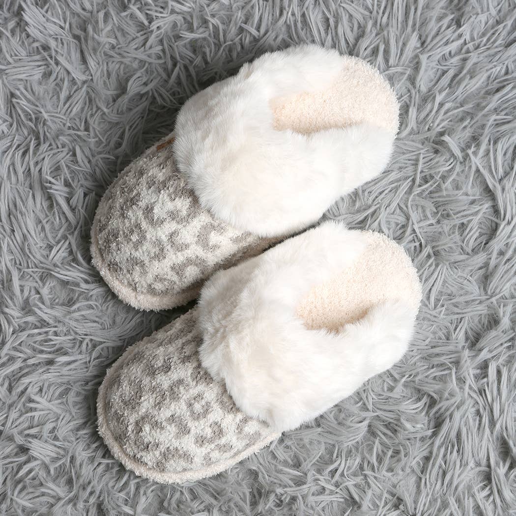 Leopard Faux Fur Cuff Mule Luxury Soft Slipper