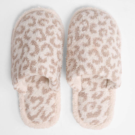 Beige Winter Luxury Soft Leopard Pattern Slipper
