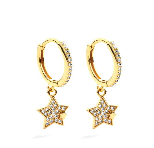 Gold Star Pave Huggie Earrings