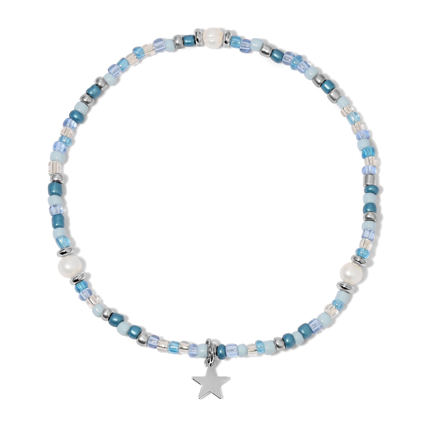 Ocean Blue Seed Bead and Pearls Ankle Bracelet