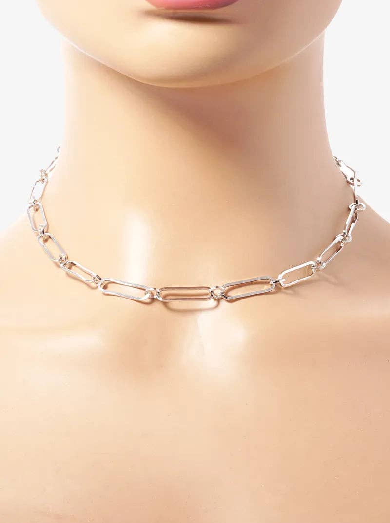 White Gold Dipped 20mm Flat Link Chain Necklace: Rhodium