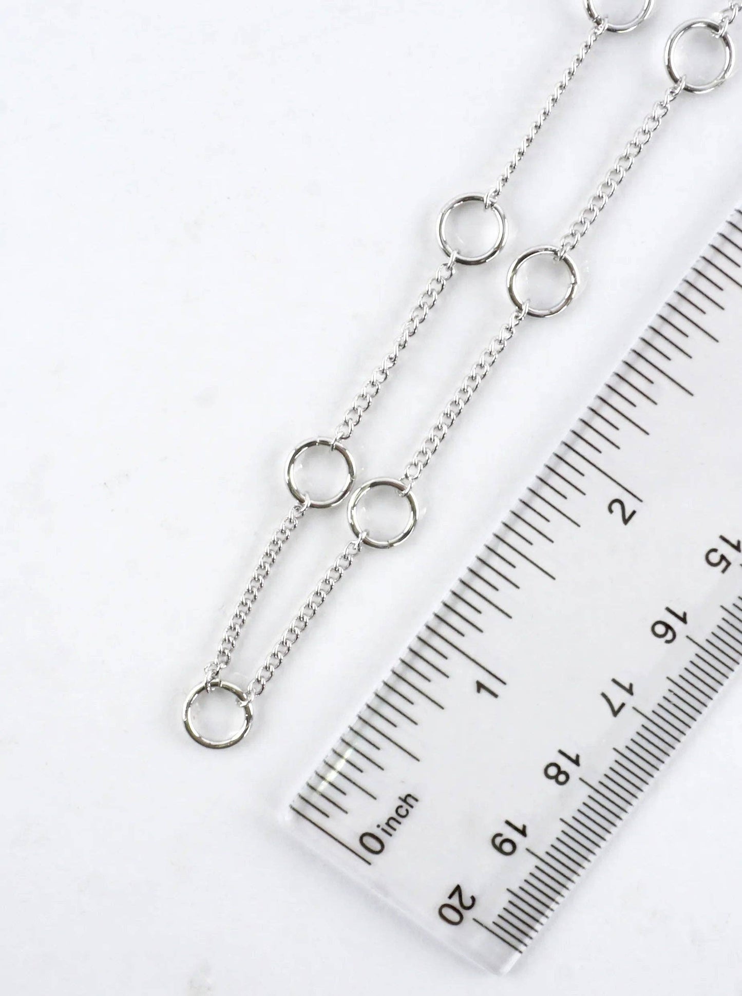 16 Inch Brass Circle Station Chain Necklace: White Gold Dipped