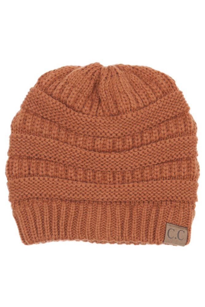 Rust Cable Knit Classic Beanie Winter Hat