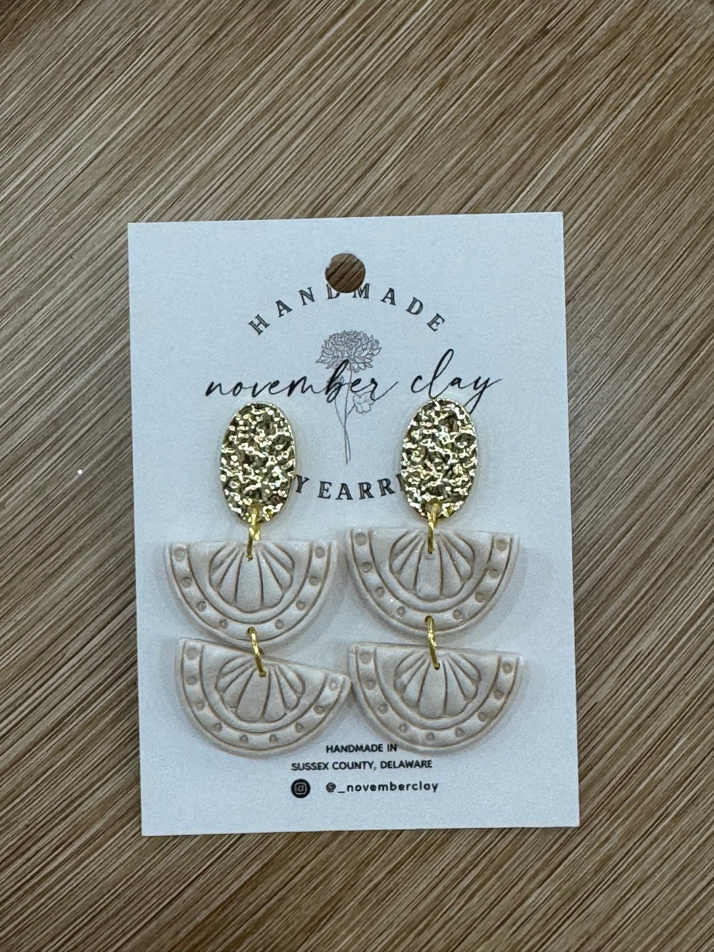 Champagne Half Circles w/Shell Imprint and Oval Hammered Post