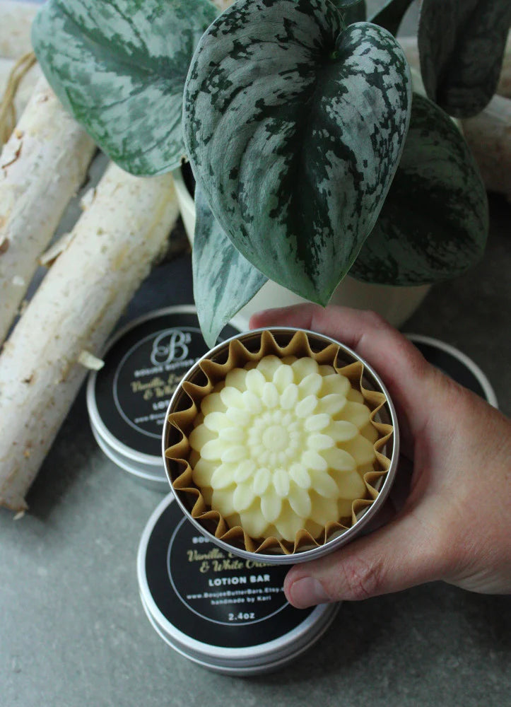 Vanilla, Exotic Wood & White Orchid Scented Lotion Bar in Tin (2 Sizes)