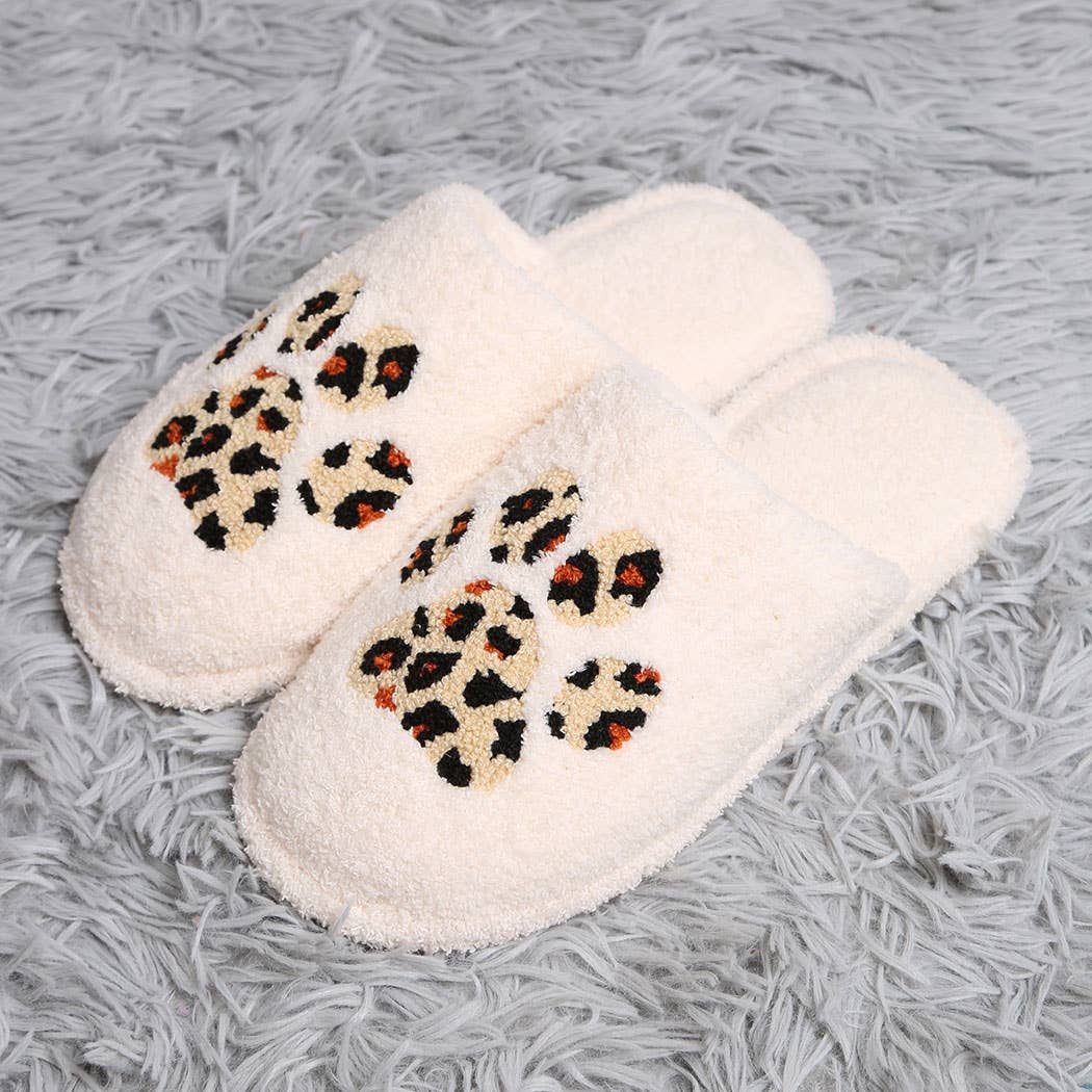 Leopard Print Paw Design Home Slippers M/L