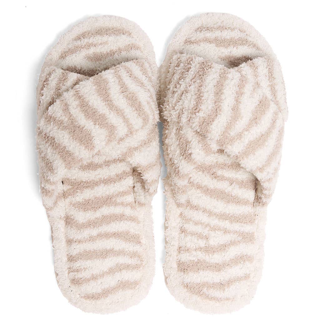 Beige Luxury Soft Crossover Zebra Pattern Slipper
