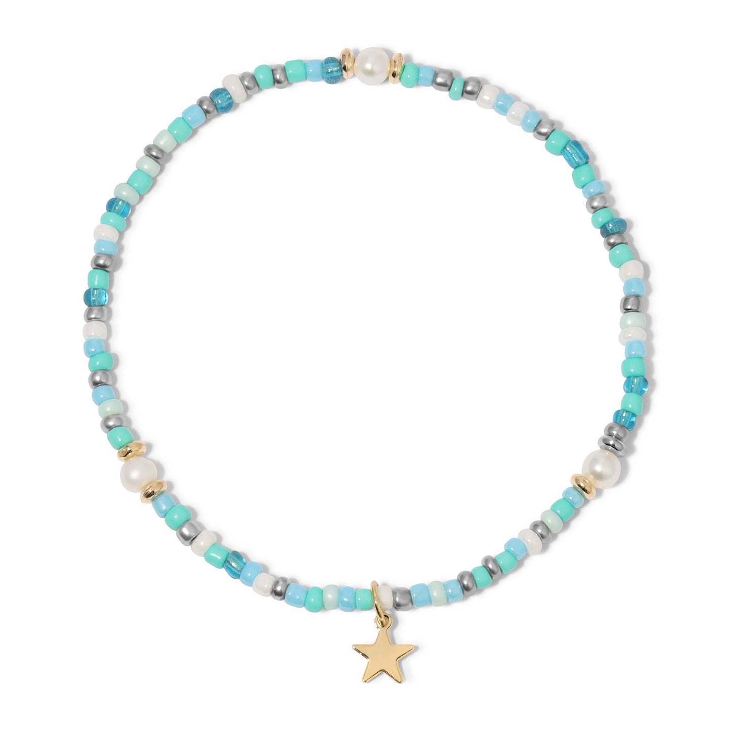 Turquoise Seed Beads and Pearls Ankle Bracelet