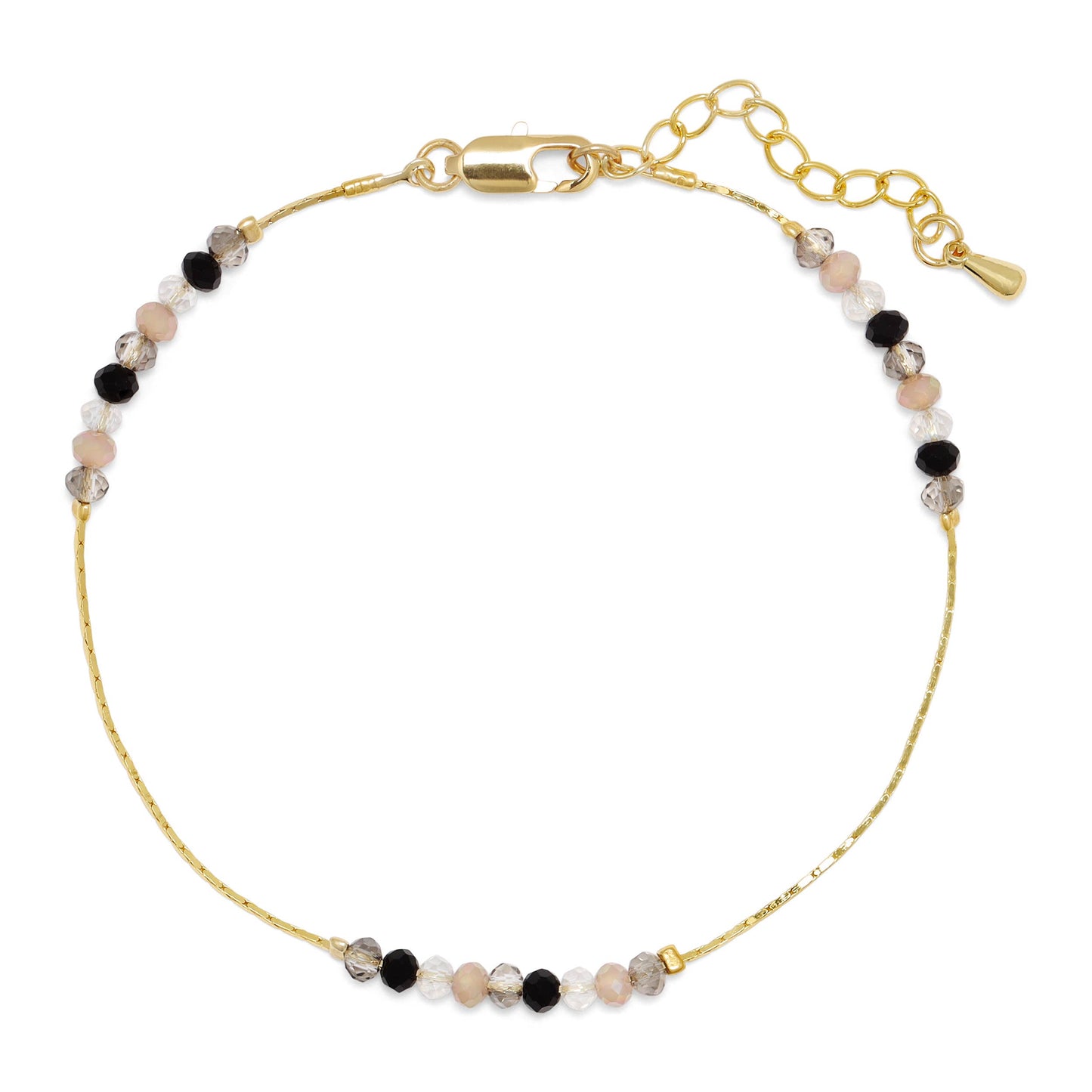 Mini Beaded Crystals | Black-Taupe-14k Gold Ankle Bracelet
