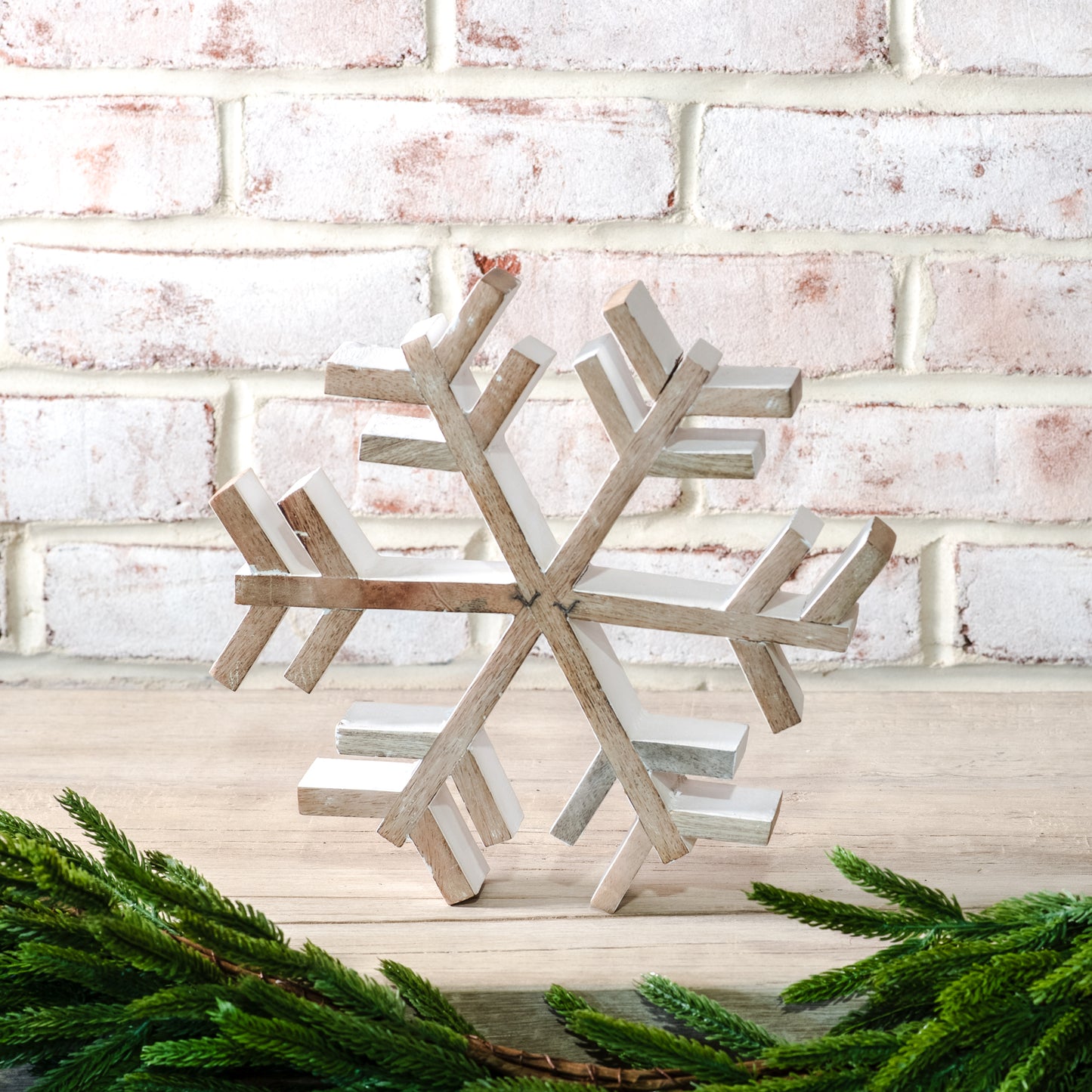 9.06" Wooden Snowflake Tabletop Decor