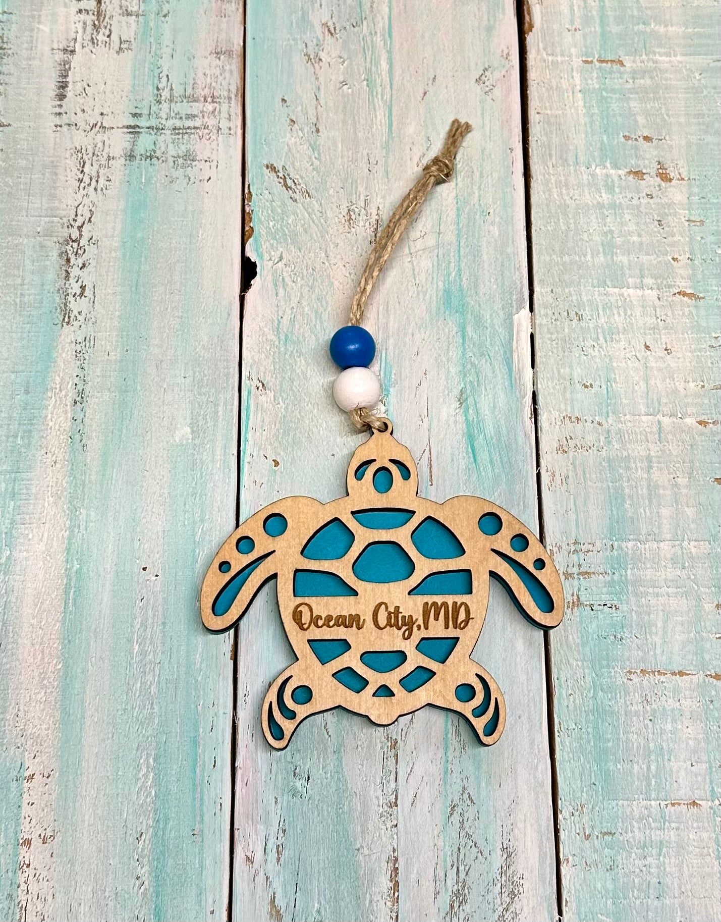 Beach Town Layered Wooden Sea Turtle Ornament