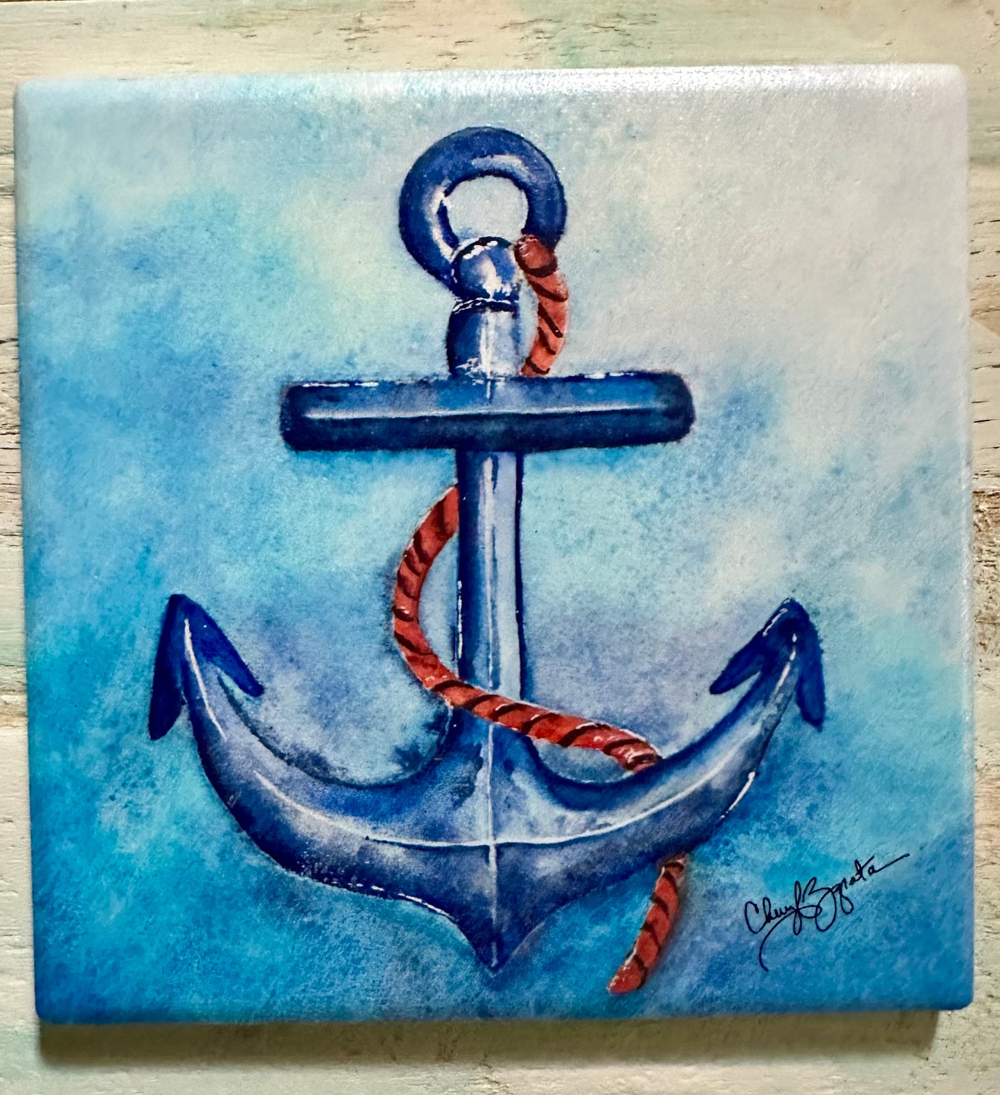 Anchor Square Ceramic Coaster by Cheryl Zapata Art