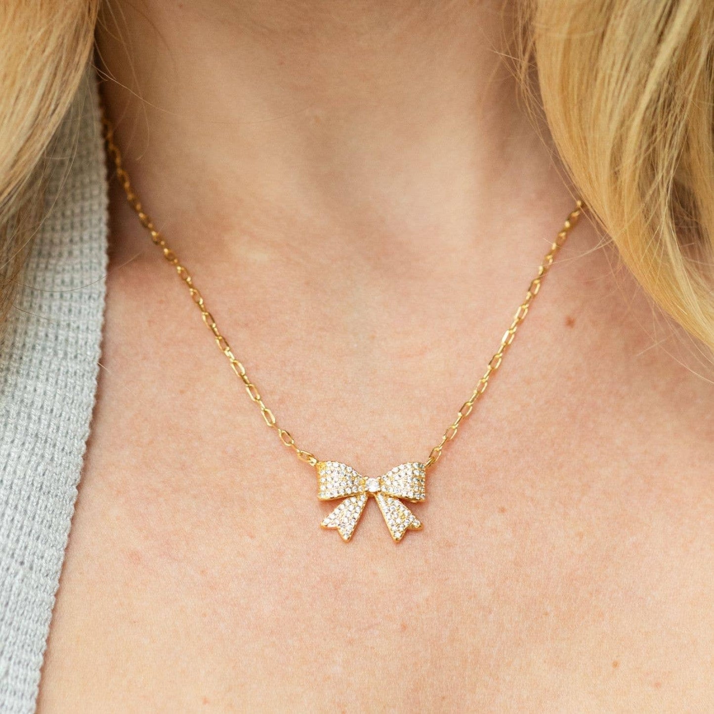 Dainty Bow & Sparkle Necklace