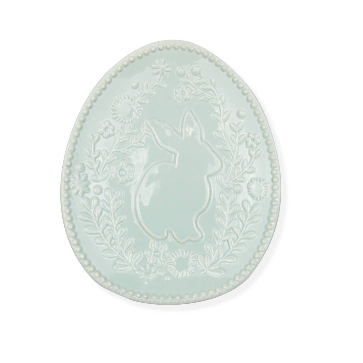 Embossed Floral Bunny Plate Light Blue 7.25x1x8.75