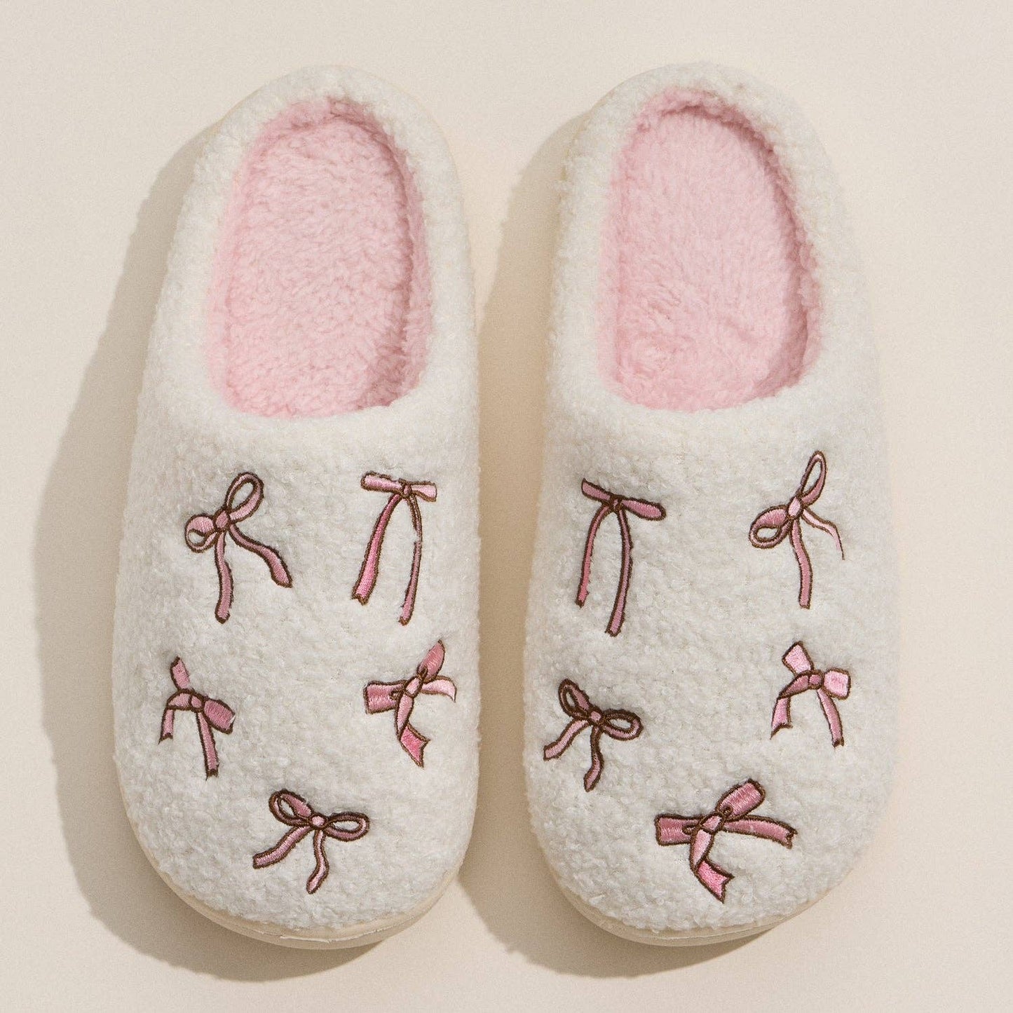 Plush Slippers with Soft Bow Detail
