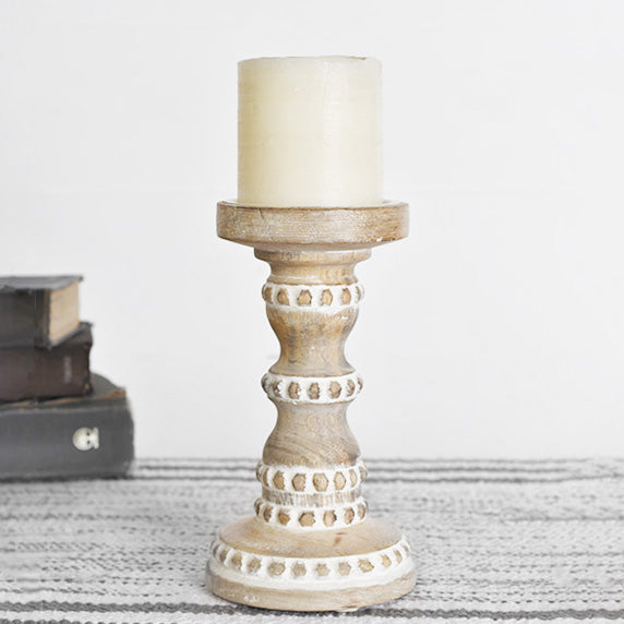 7.85" Wood Bead Candle Holder