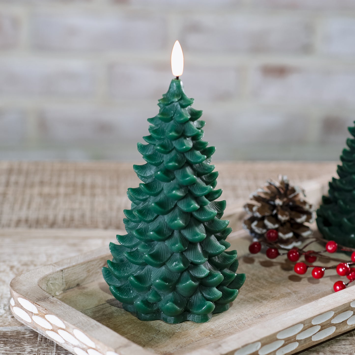 7" Green LED Wax Tree Candle