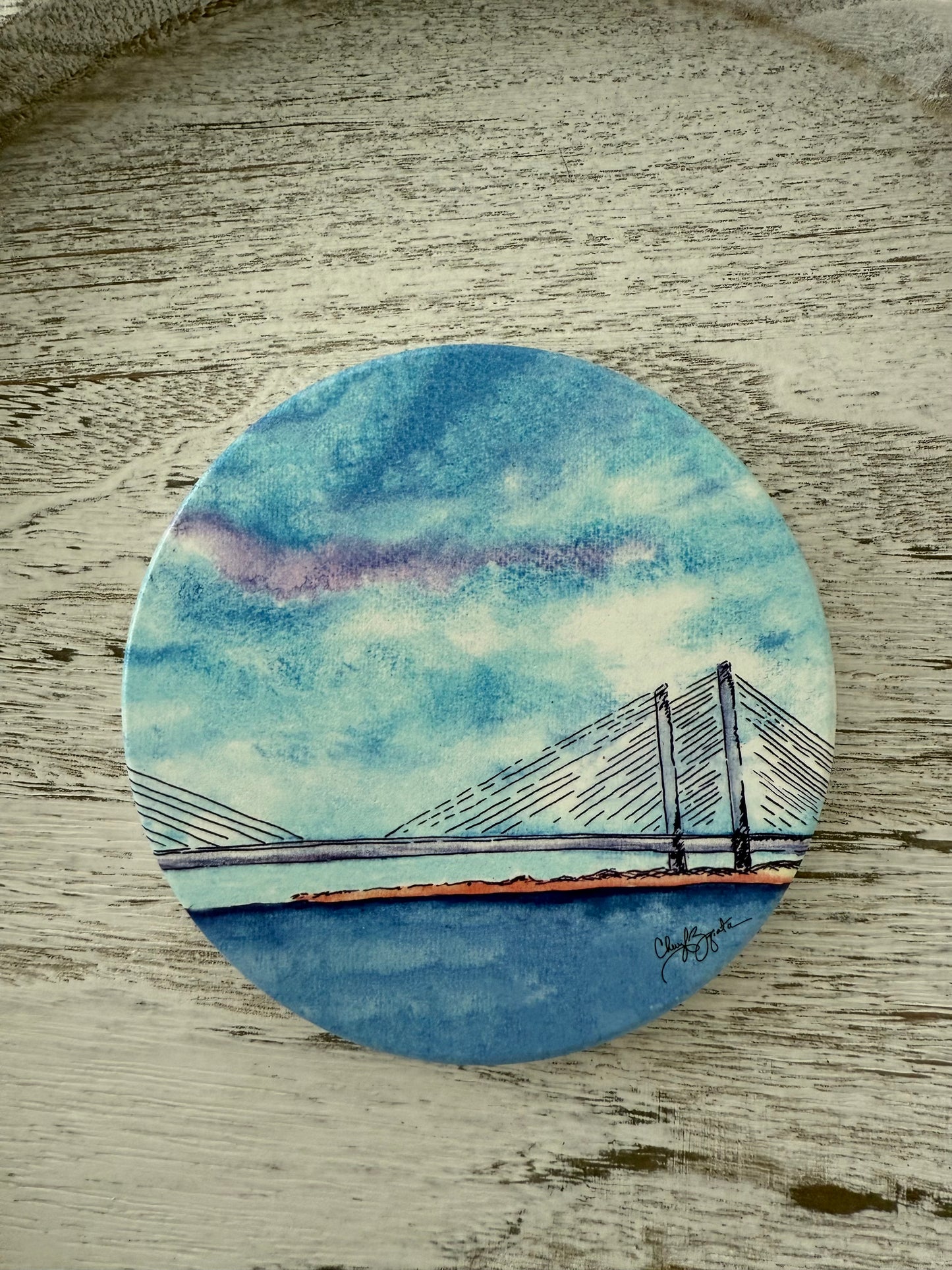 Indian River Inlet Bridge Round Coaster by Cheryl Zapata Art