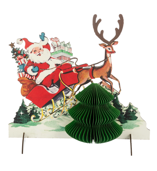 Vintage Honeycomb Santa in Sleigh Figurine