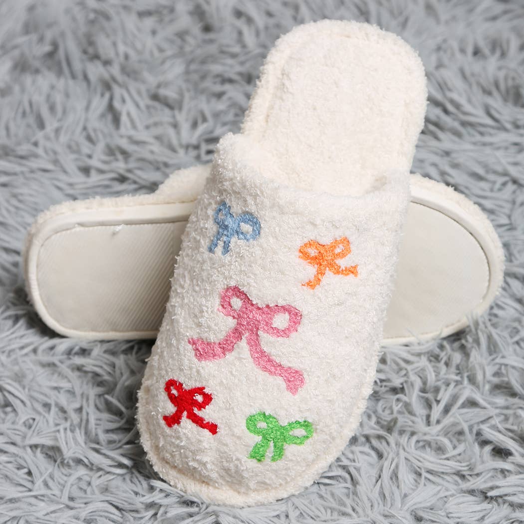 Colorful Ribbon Print Cozy Indoor Home Slippers