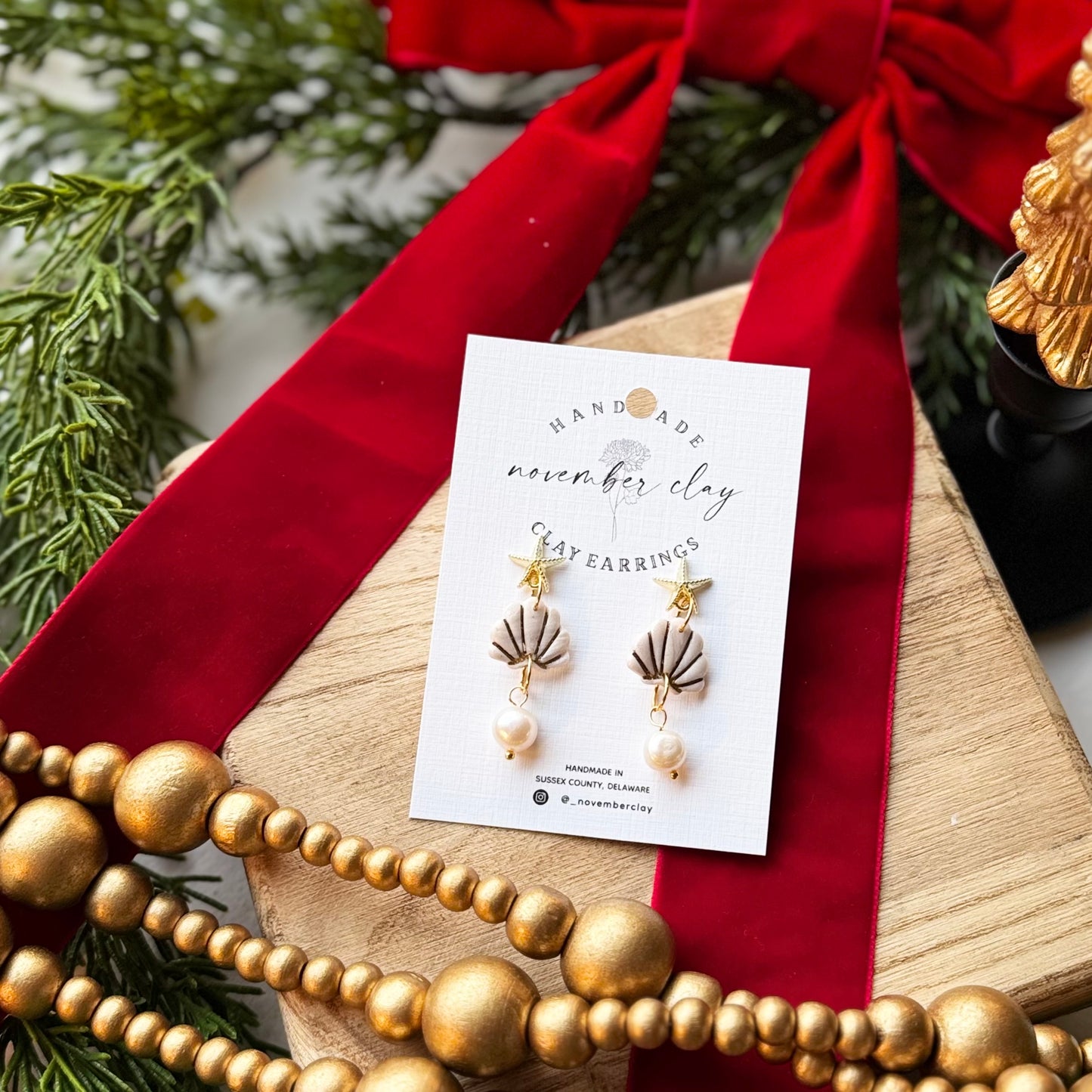 Starfish Post w/Shell and Pearl Dangle