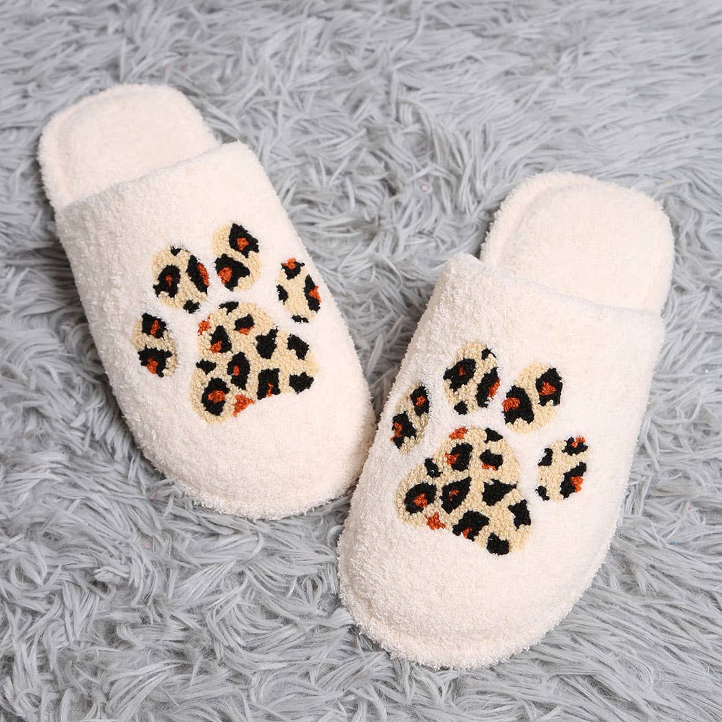 Leopard Print Paw Design Home Slippers M/L
