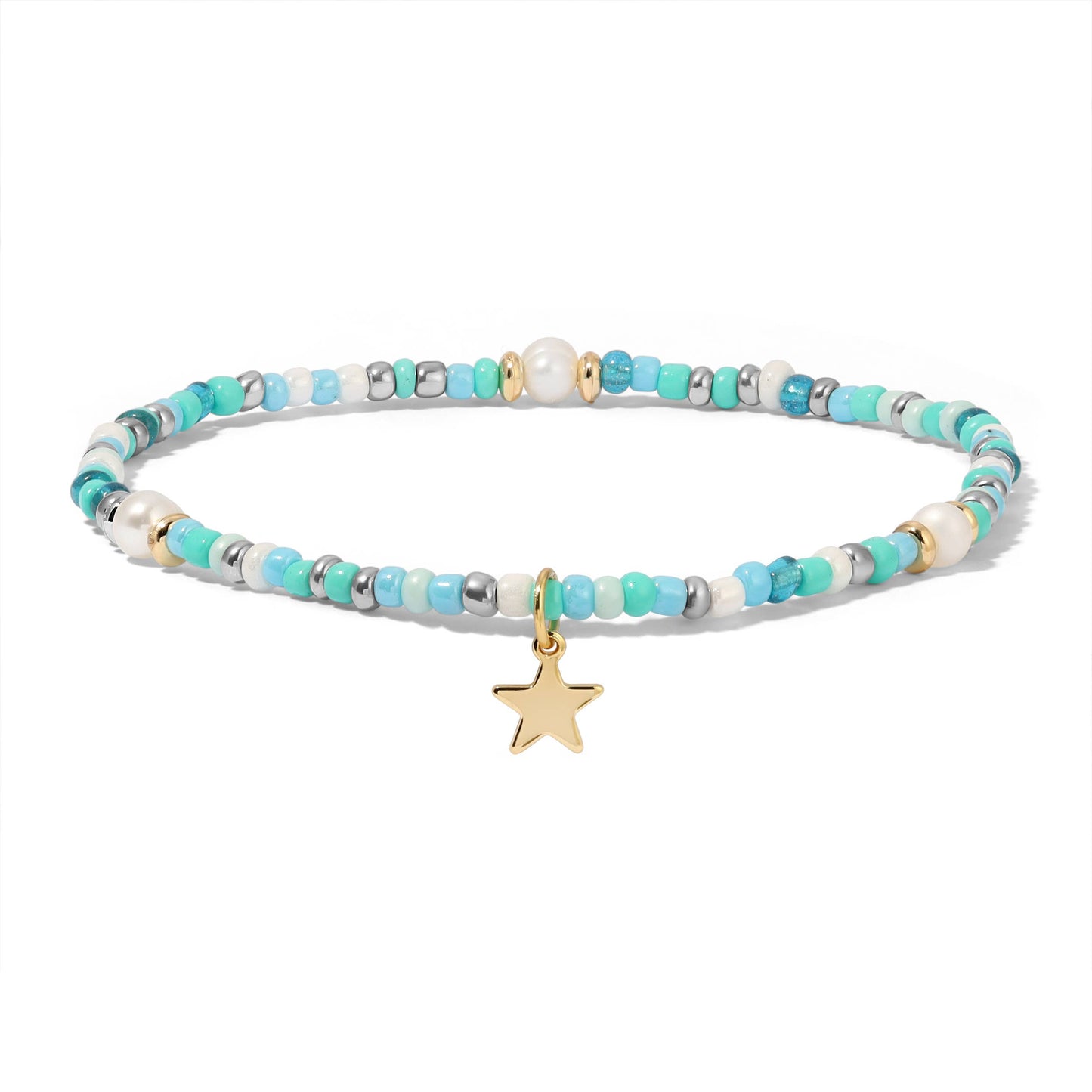 Turquoise Seed Beads and Pearls Ankle Bracelet