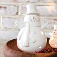 8"H Led White Happy Snowman