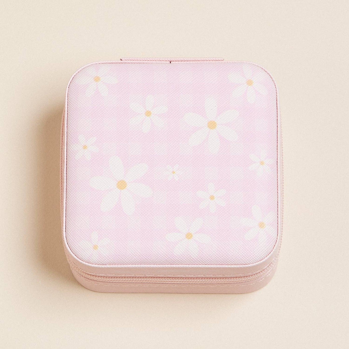 Pink Daisy Flower Pattern Jewelry Box -Travel Size