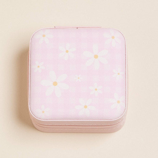 Pink Daisy Flower Pattern Jewelry Box -Travel Size
