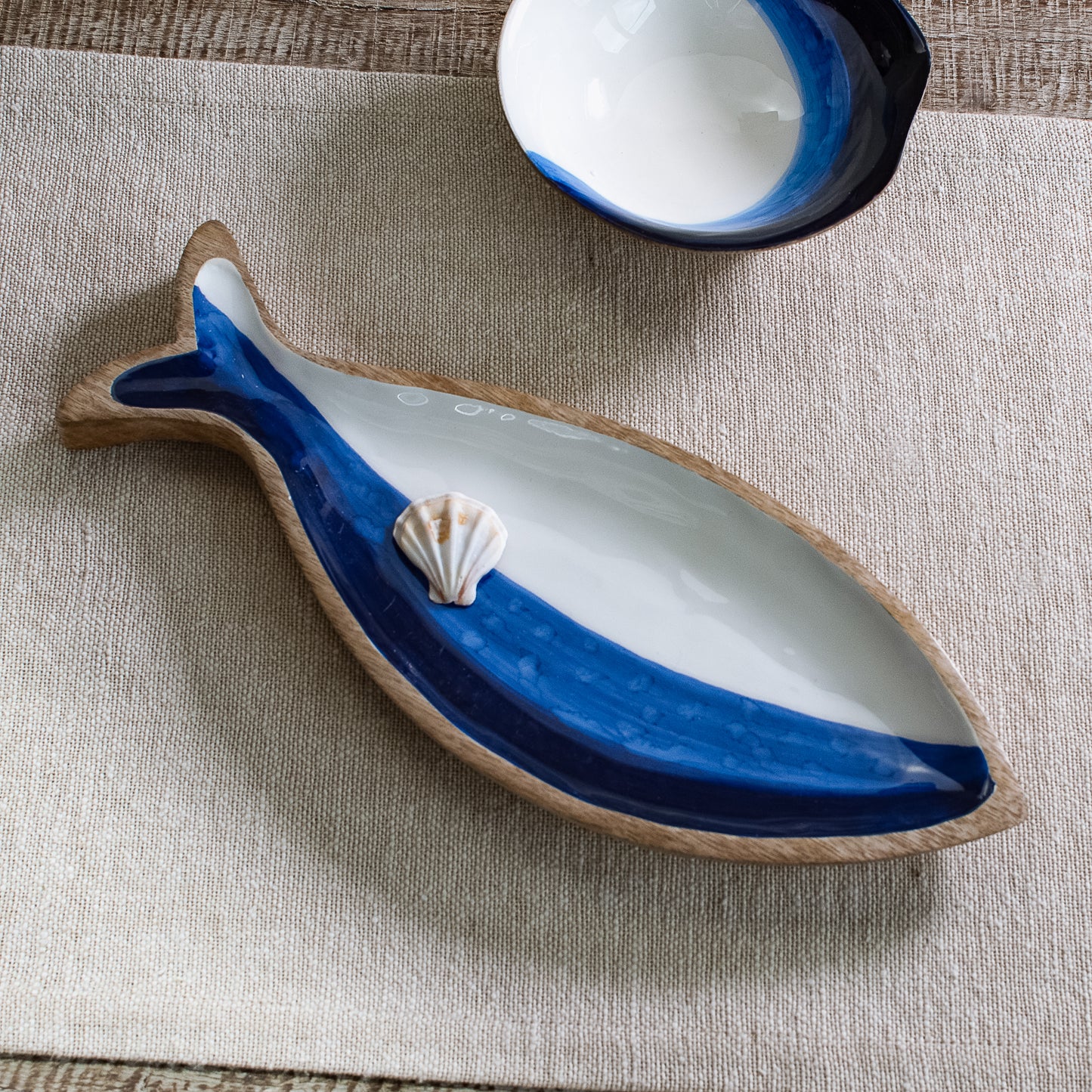 13" L Blue Enamel Fish Platter