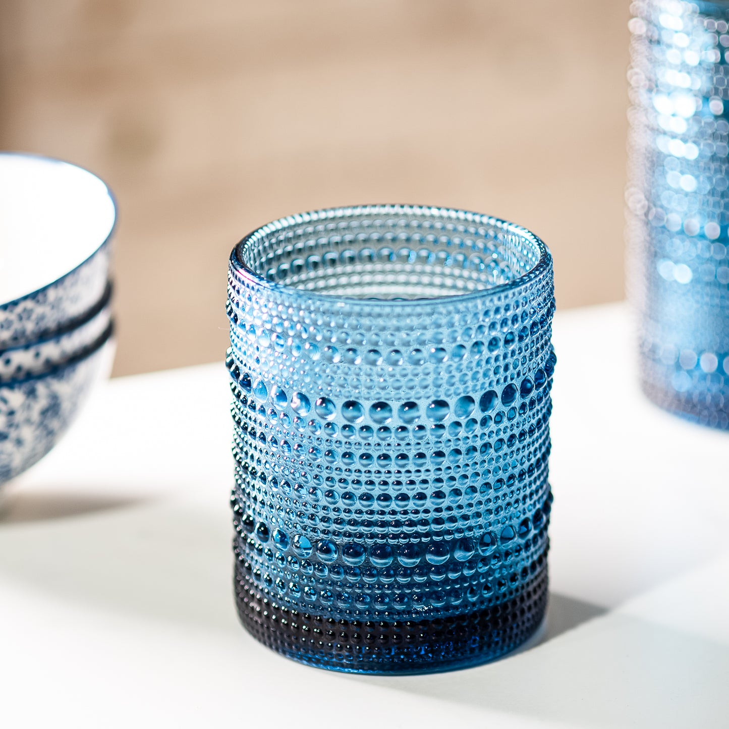 4" Blue Beaded Glass Tumbler