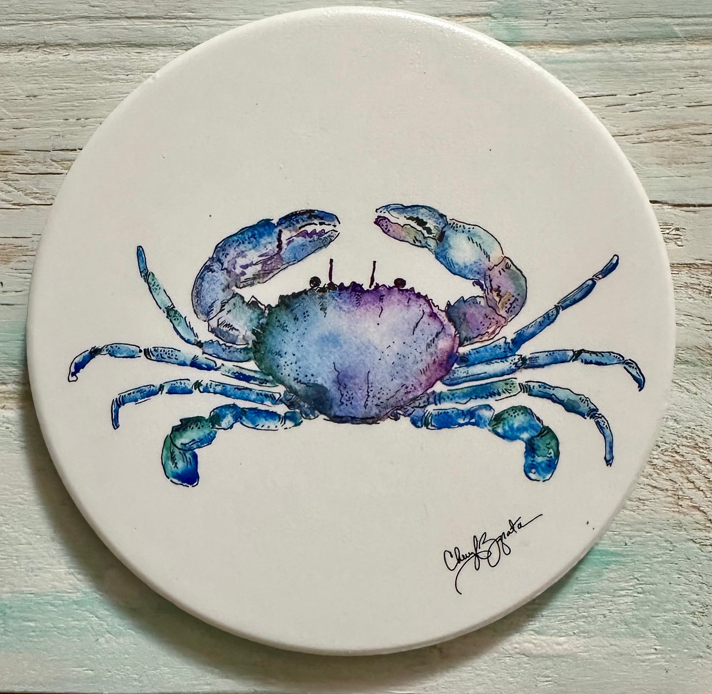 Pen & Ink Crab Round Coaster by Cheryl Zapata Art