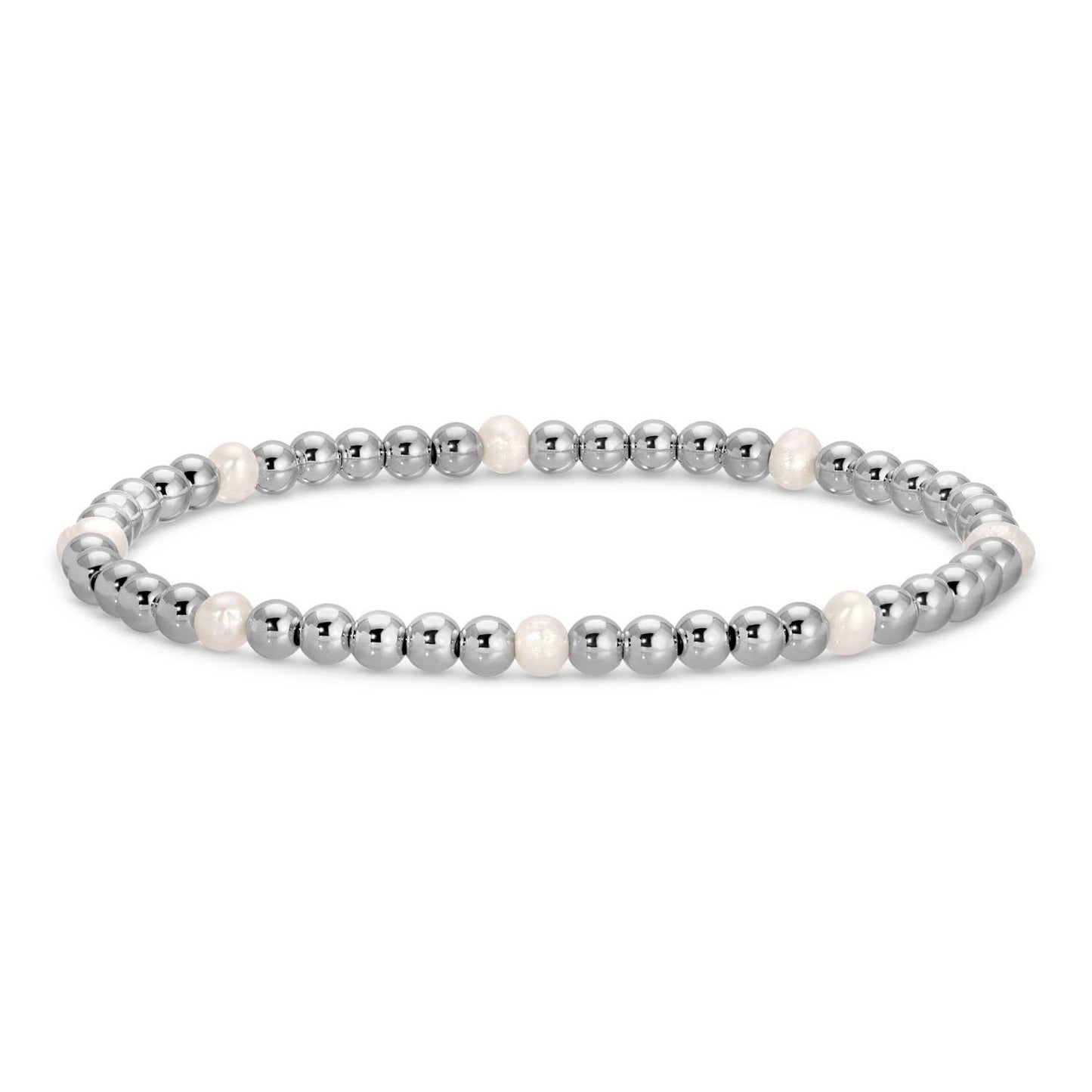 Silver 4mm Bead & Pearl Stretch Bracelet