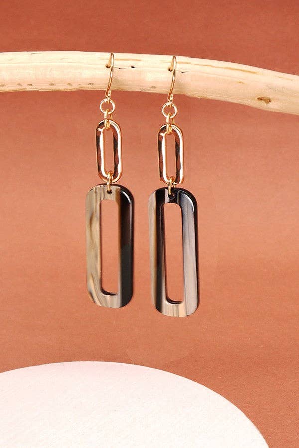Acrylic/Metal Link Earrings, Gold