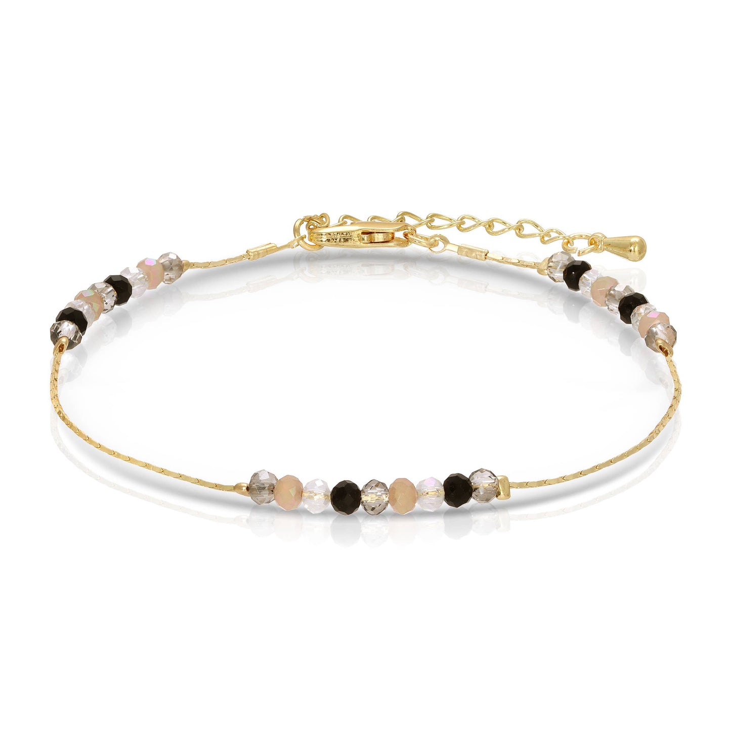 Mini Beaded Crystals | Black-Taupe-14k Gold Ankle Bracelet