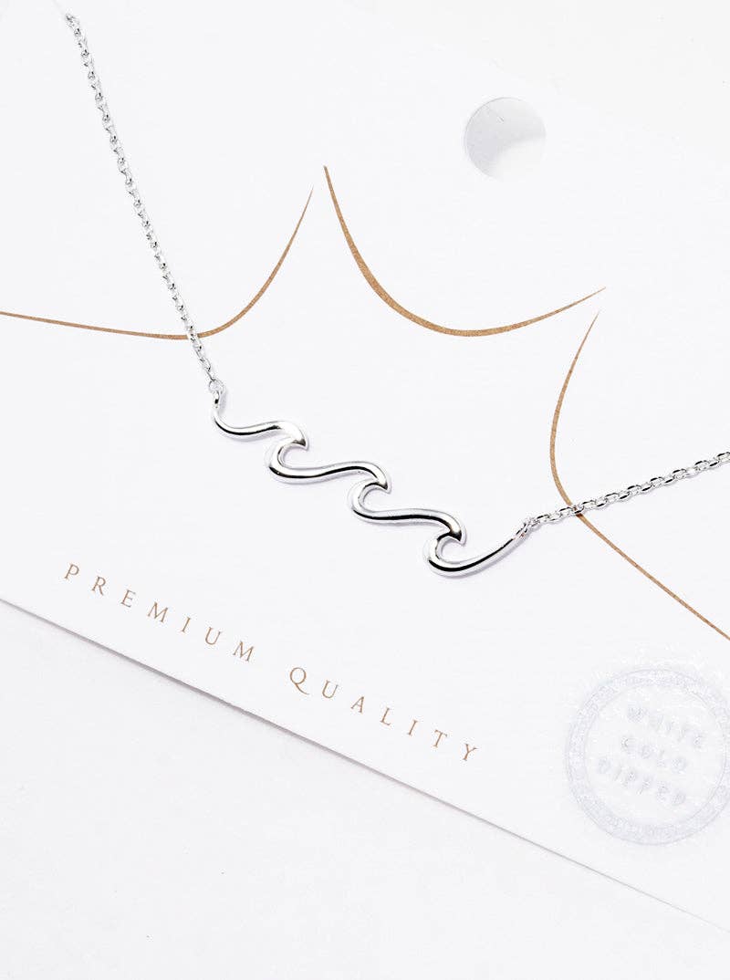18K Gold Dipped Wave Pendant Necklace: Rhodium