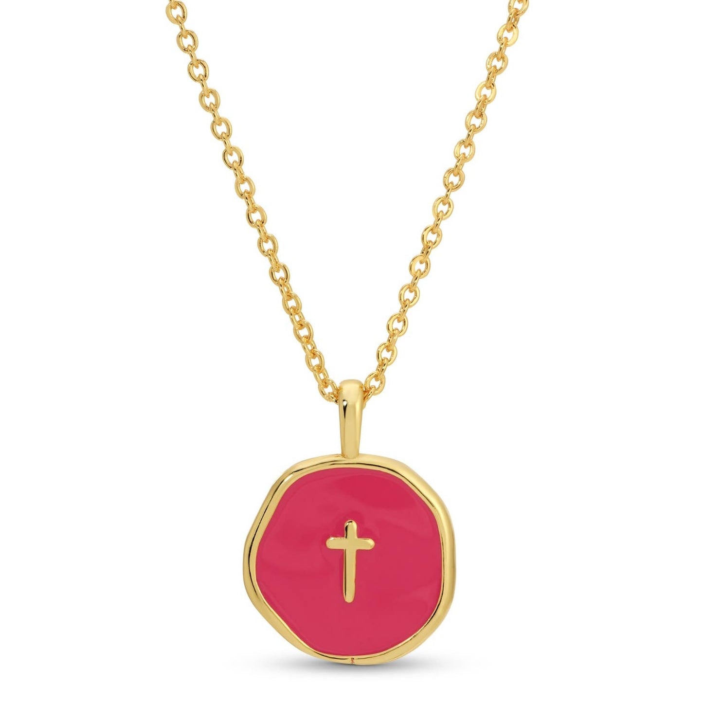 Bright Pink Tiny Cross Pendant Necklace
