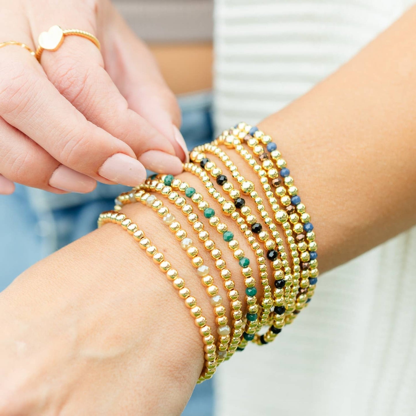Gold 3mm Bead with 5mm accent Stretch Bracelet