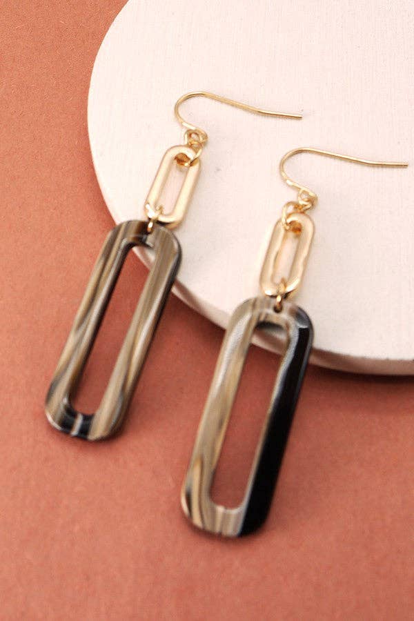 Acrylic/Metal Link Earrings, Gold