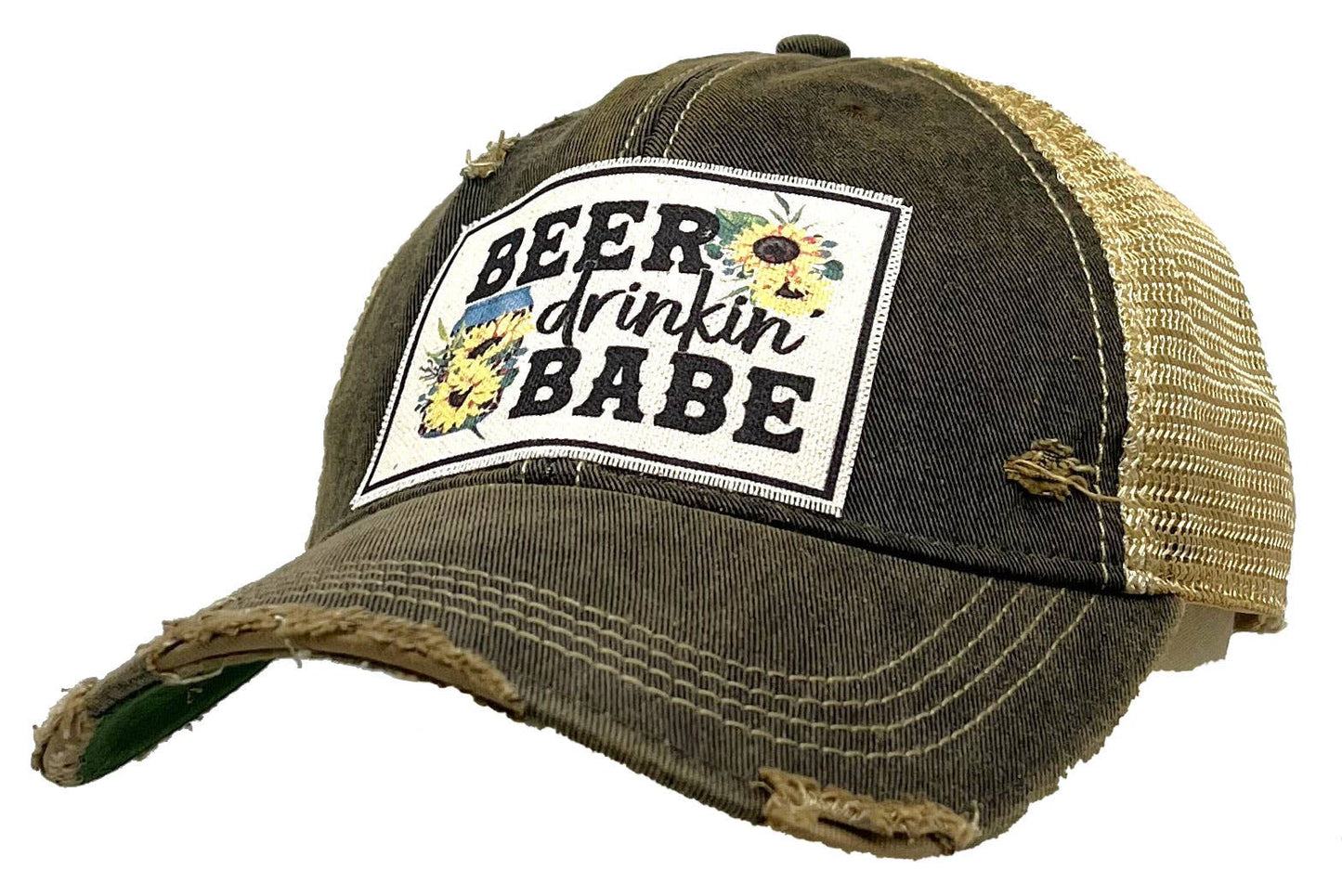 Beer Drinkin' Babe Vintage Distressed Trucker Hat Cap