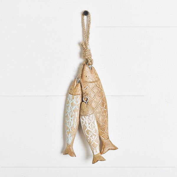 Set Of 3 Carved Hanging Wood Fish