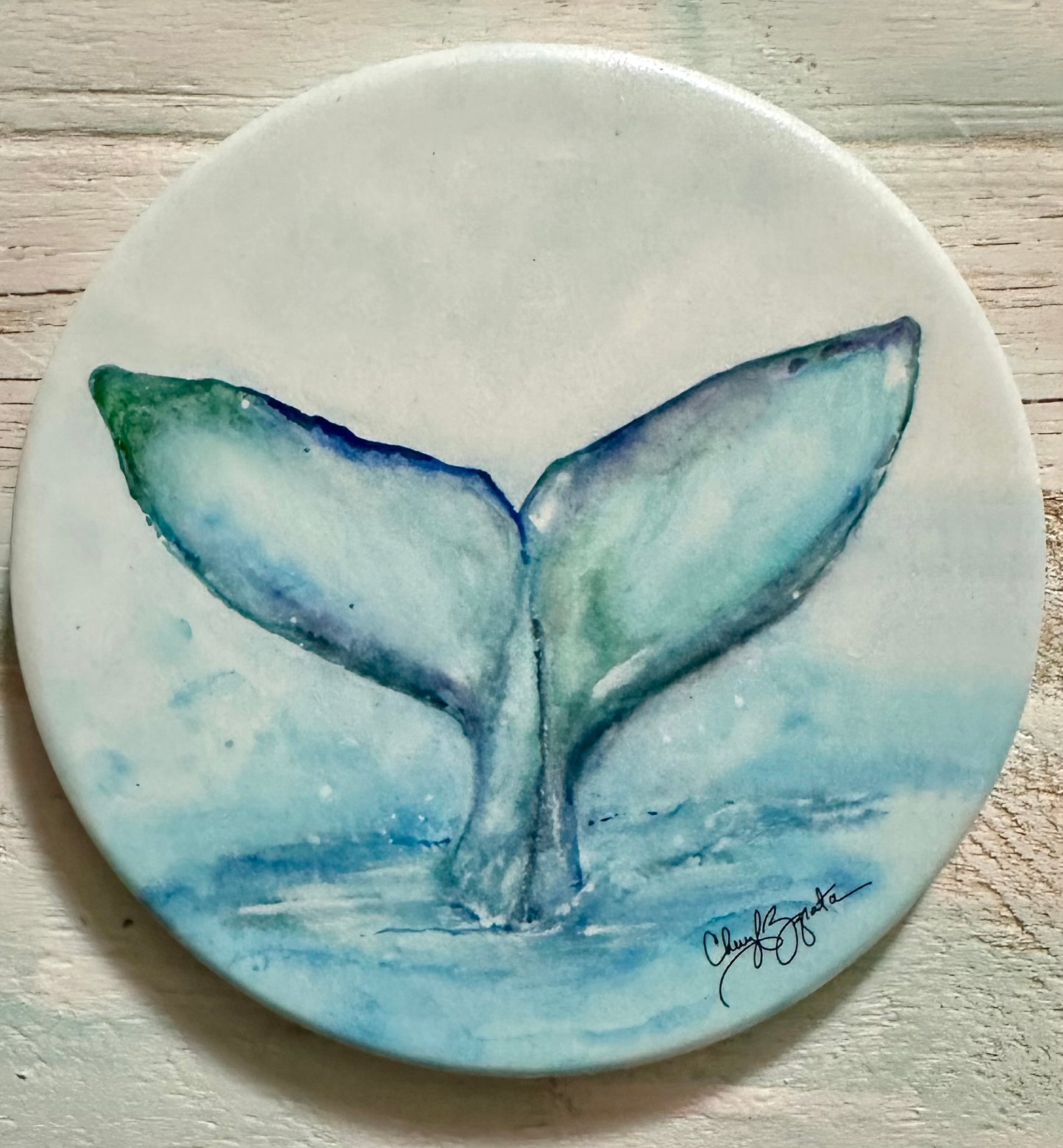 Whale Tail Round Coaster by Cheryl Zapata Art