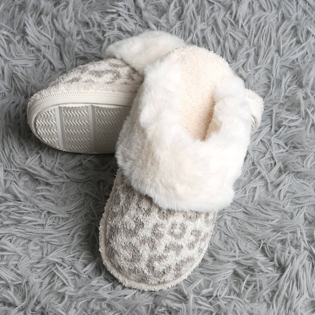 Leopard Faux Fur Cuff Mule Luxury Soft Slipper