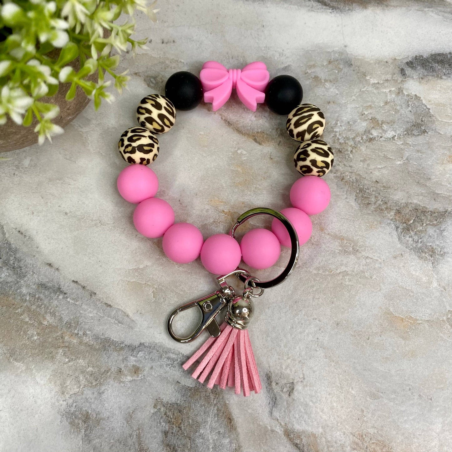 Silicone Bracelet Keychain - Pink Bow